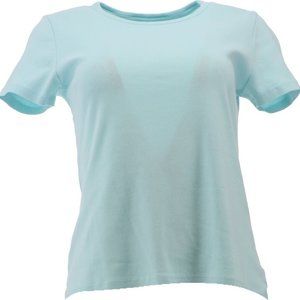 NWT LANDS' END PETITE SHORT SLEEVE SHAPED 1X1 RIB CREW TEE‎ SUNWASHED BLUE PS